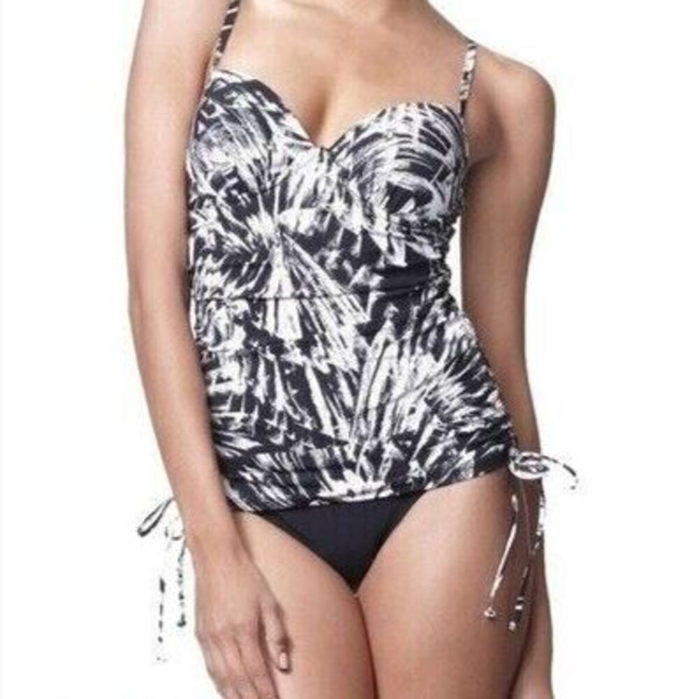 Love Your Assets by SPANX Tankini Top Padded Swimming Black White XL